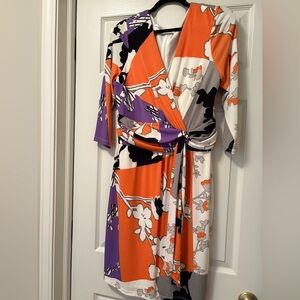 Maggie London, size 14, multicolor, faux wrap dress